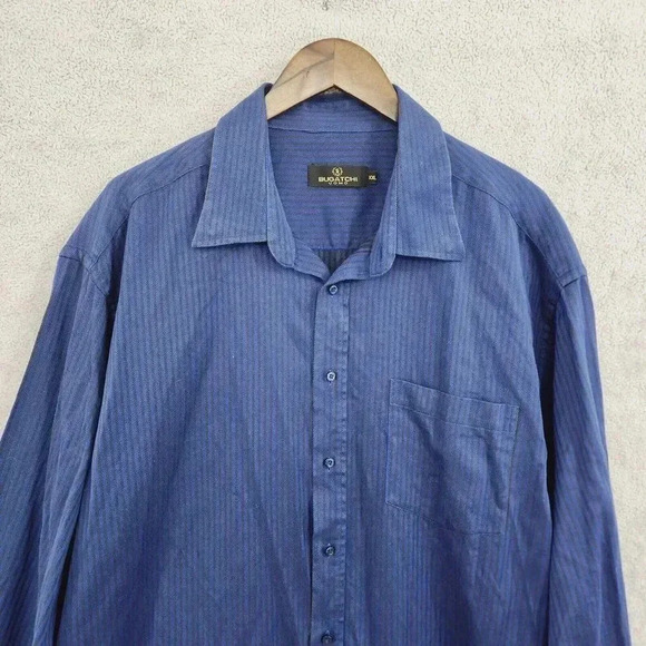 Bugatchi Uomo Mens XXL Blue Striped Long Sleeve Button-Up Shirt 17PT - Picture 6 of 7